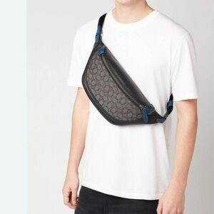 Coach League belt bag leather jacquard NWOT